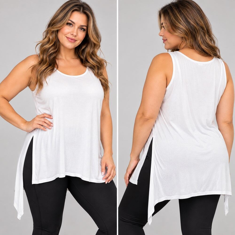 Zyia Active Finesse Athletic Tank Top White Sleeveless Split Side Hem XXL